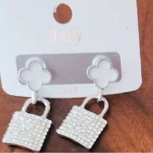 EARRINGS: White & Gold-Tone w/Rhinestones, NWOT